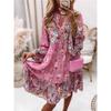 Casual Floral Print Dresses for Women Sping Summer Boho V Neck Loose A Line Dress Elegant Beach Party Dress Robe Femme