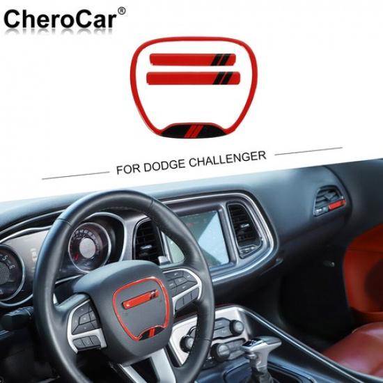 Car Steering Wheel Moulding Cover Trim for Dodge Challenge 2015+ Red Accessories