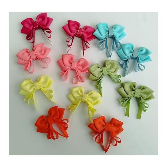 Handmade Ribbon Hair Clips for Kids, 6x8cm, Solid Colors, Set of 12 All-Color Variations with Alligator Clips, Cute Kids Hair Accessories