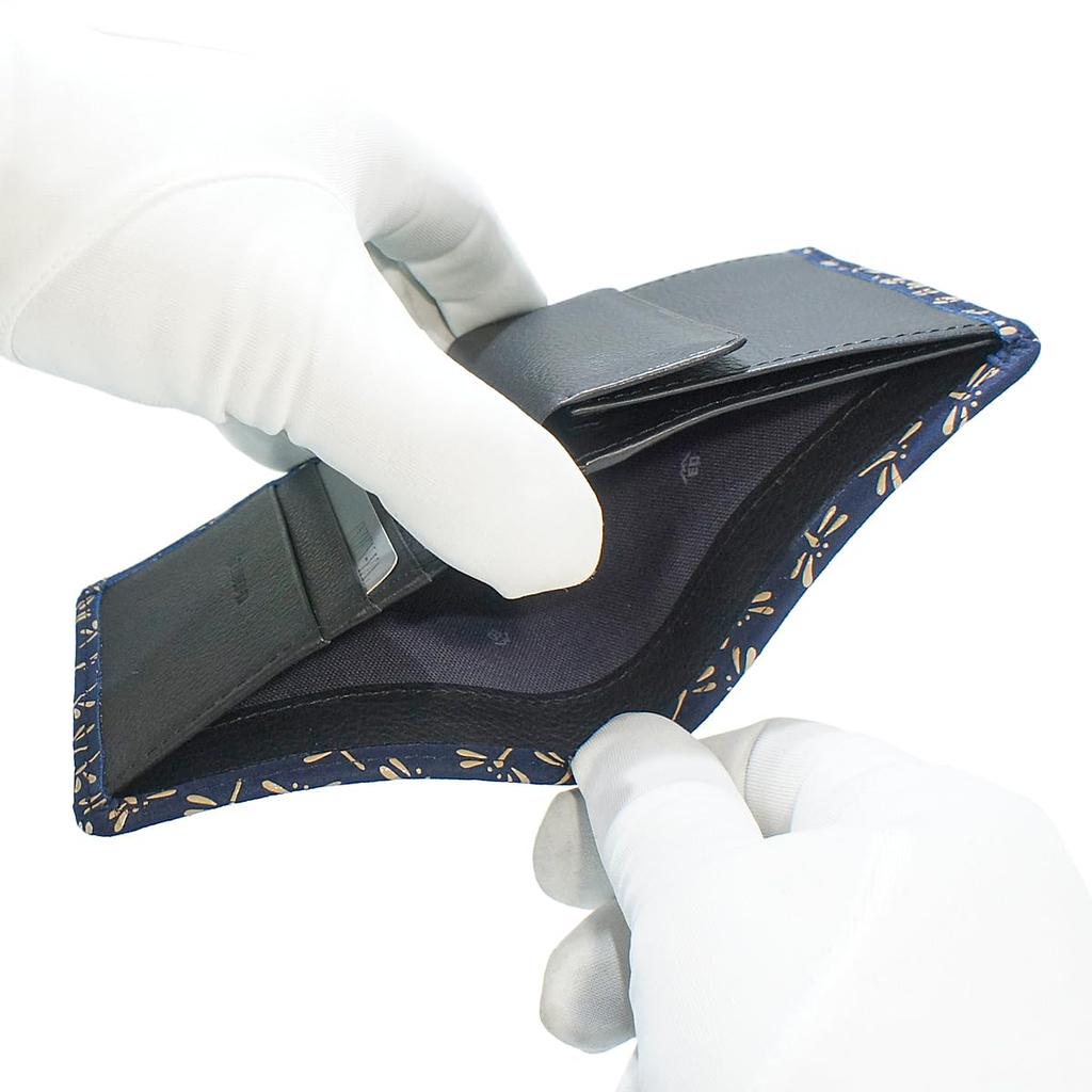 Inden Leather Billfold Navy Blue with White Dragonfly [Inden-ya] Bi-fold Wallet, Z, Thin, Compact, Deerskin, Lacquer, Pattern, 2013-14-008