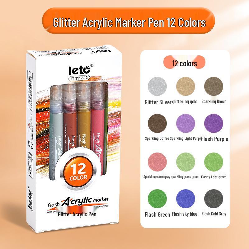 Glitter Acrylic Marker Pen for DIY Graffiti with Fluorescent Watercolor Effects