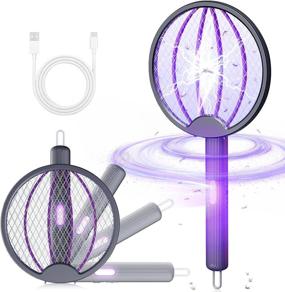 Upgraded Electric Mosquito Killer Foldable Handheld Bug Zapper USB Rechargeable Fly Swatter With UV Light Trap Insect Killer