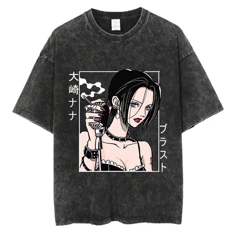 NANA Osaki Nana Rock Punk Vintage Wash TShirt Unisex Anime Streetwear Tee Cotton Oversized Casual Top M