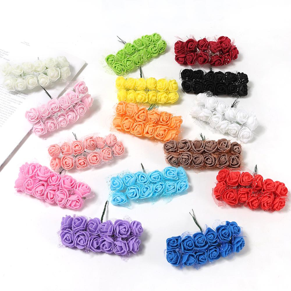 12/36/60Pcs Rose Artificial Flowers Bouquet Foam Fake Flowers Wedding Decoration for Home Room Decor DIY Craft Gifts Accessory