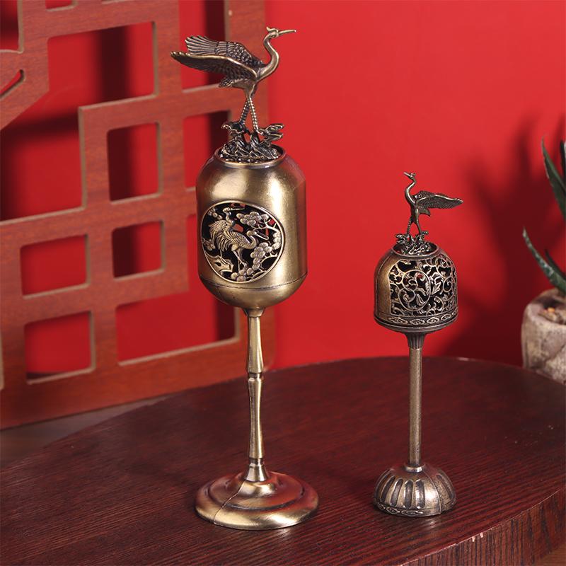 Metal Standing Crane Hollow Lamp Sandalwood Fragrance Censer Smoking Backflow Incense Holder Tea House Ornaments Home Decor