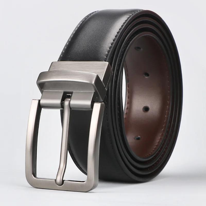 1pc Men's Leather Reversible Belt, Rotate Black Buckle