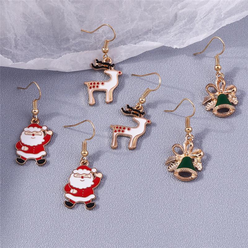 3 pairs/Set Christmas Santa Claus Earrings Bells Elk Dangle Earrings for Women Girls X'mas New Year Jewelry Gifts
