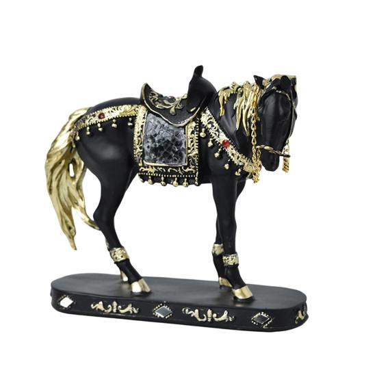 Retro Horse Statue Desktop Artistic Horse Figurine with Base Golden Painted Resin Horse Sculpture