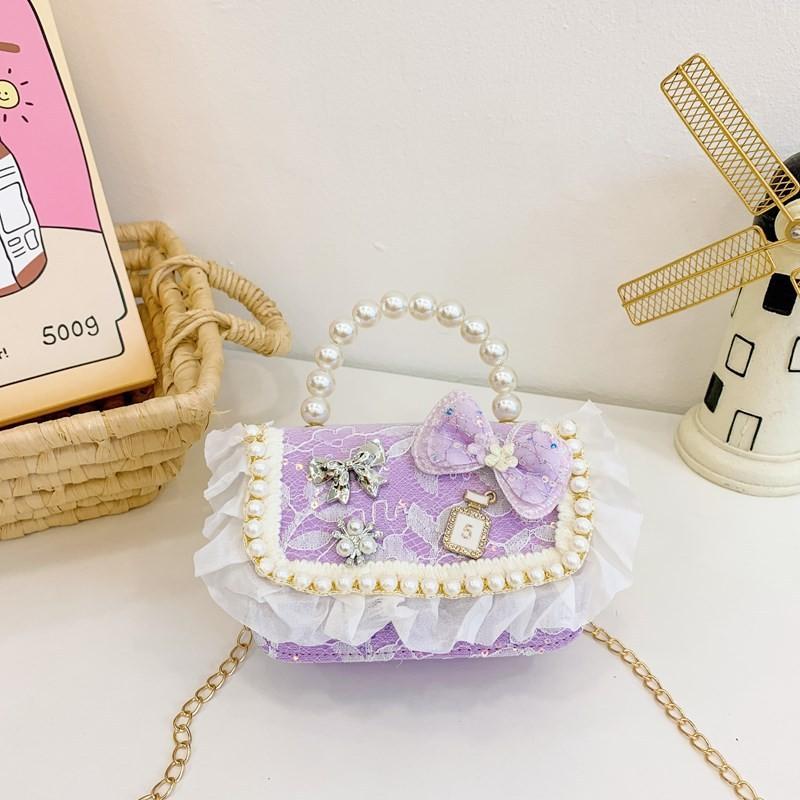 Adorable Princess Pearl Handbag For Girls With Cute Lace And Design Bow