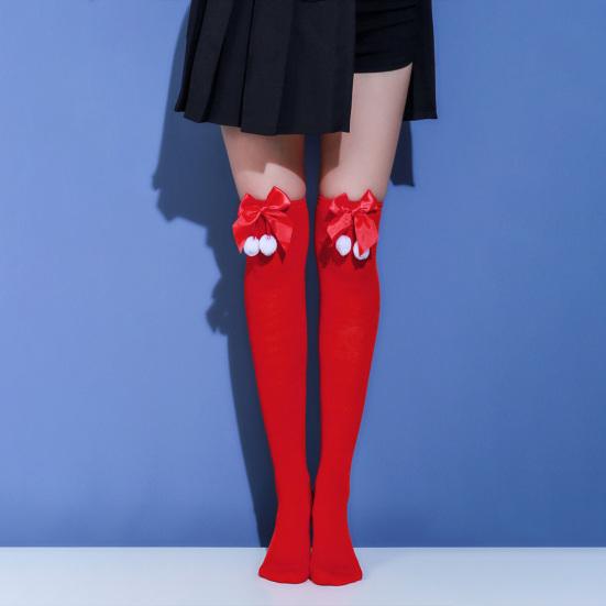 1 Pair Christmas Stockings Colorblock Striped Retro Bright Color Bow Decor Anti-slip Skinny Performances