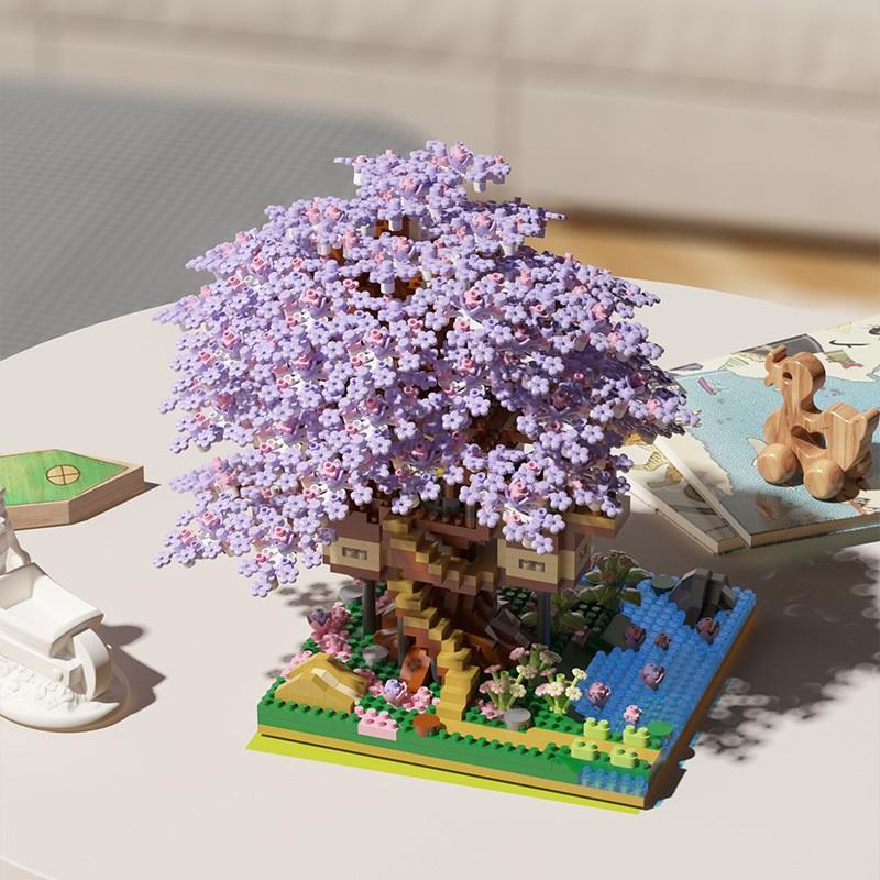 Set di Blocchi da Costruzione Albero di Ciliegio Fai da Te Mattoncini Fiore di Ciliegio Fai da Te con Modello Casa sull'Albero Luminosa Ornamento Regalo Romantico per Fidanzata