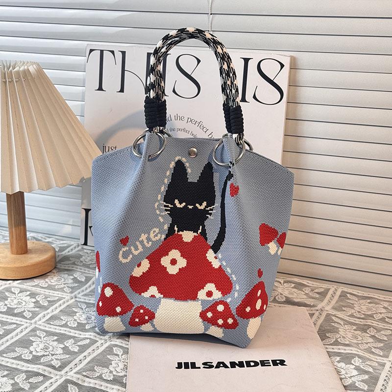 Handtasche mit großer Kapazität im japanischen und koreanischen Strickstil - Tragbare, pendlerfreundliche Tragetasche mit einem kleinen quadratischen Design für diverse Gegenstände