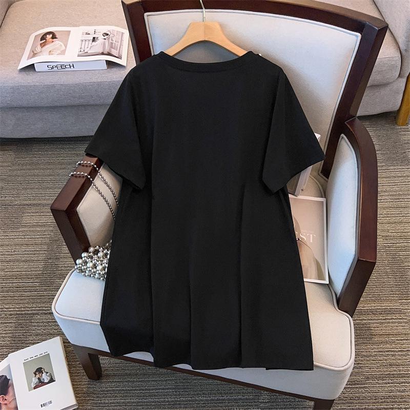 Plus Size Women's Loose Fit Split Hem Short Sleeve T-Shirt