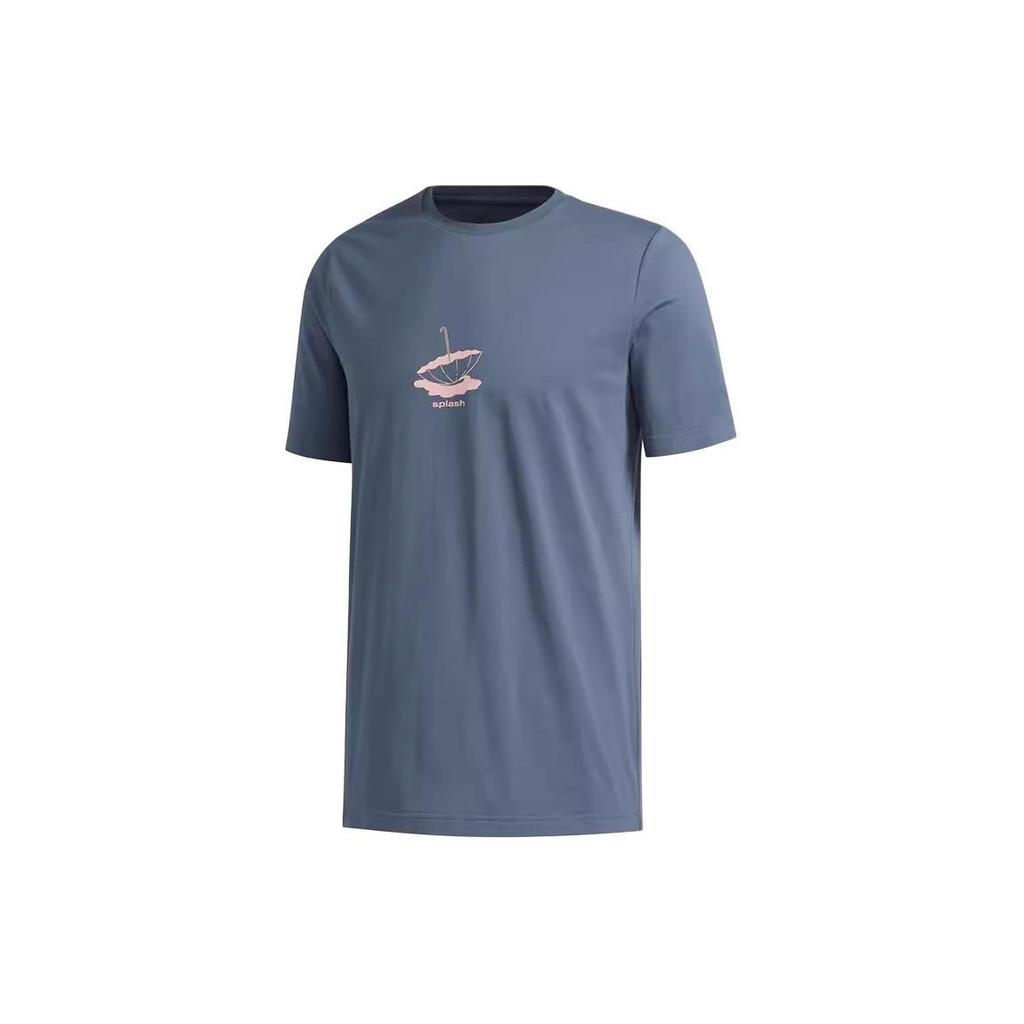 Adidas Umbrella Print Round Neck Pullover Short Sleeve T-Shirt Men T-Shirts Gray Blue GE4518