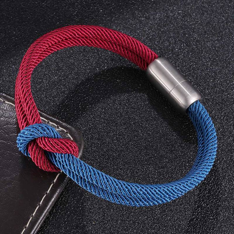 

Мужской и женский браслет с цветным узлом, кожаная пряжка из нержавеющей стали, стиль «Морской стиль», ювелирные изделия в стиле «Дружба», браслеты 205mm красный