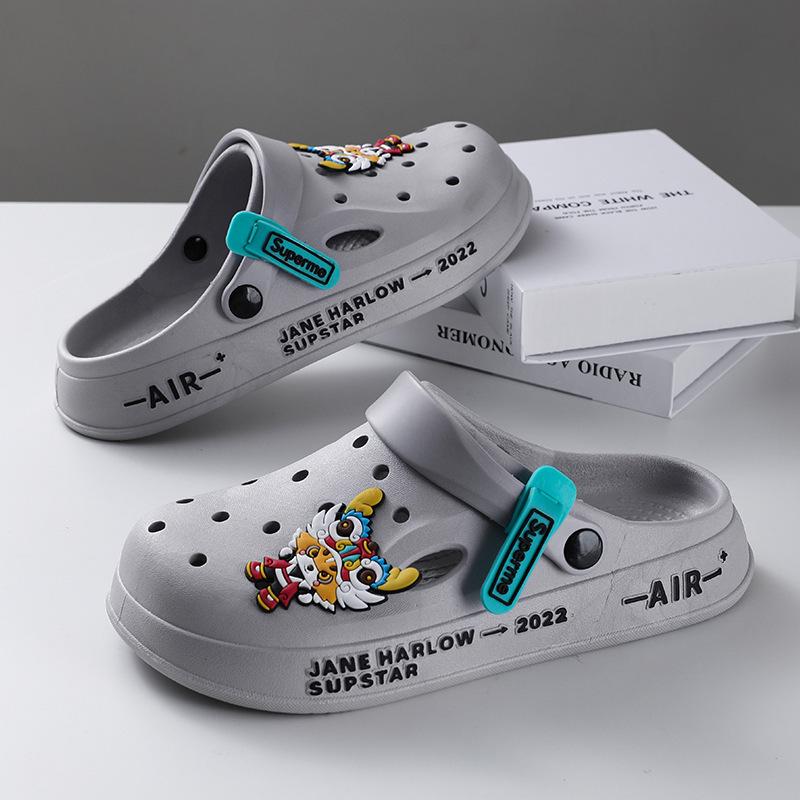 Papuci de plajă pentru bărbați 2025 cu talpă groasă, cu degete închise, antiderapați