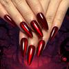 Red Cat Eye Almond Halloween Wearable False Nails - Solid Color Manicure (30-Pack)