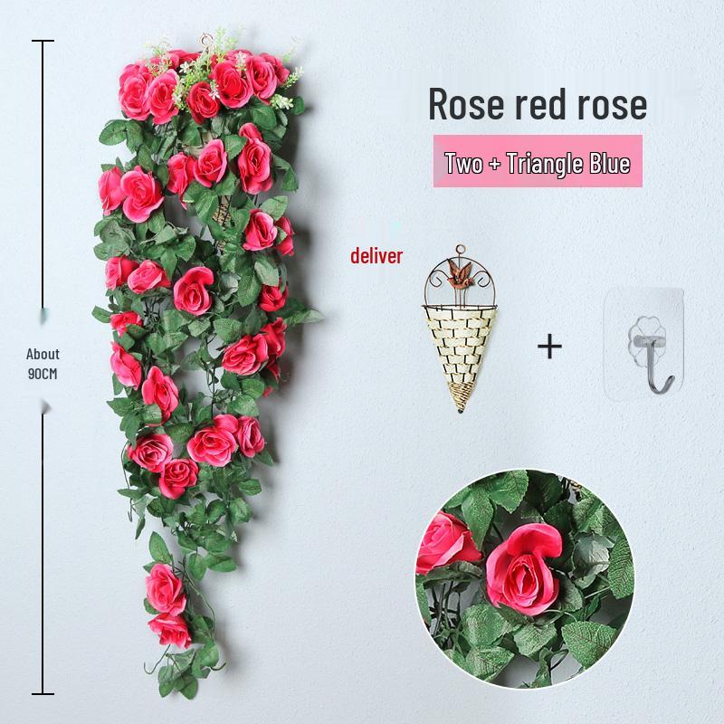 Decorazione con Rampicante di Rose da Appendere a Parete per Interni - Cesto di Fiori Artificiali per Soggiorno
