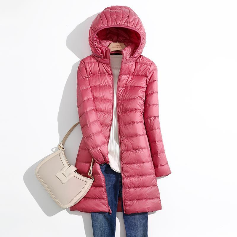 2025 Winter Autumn Women Plus Size Lightweight Down Jacket Detachable Hood Warm Mid Length Coat