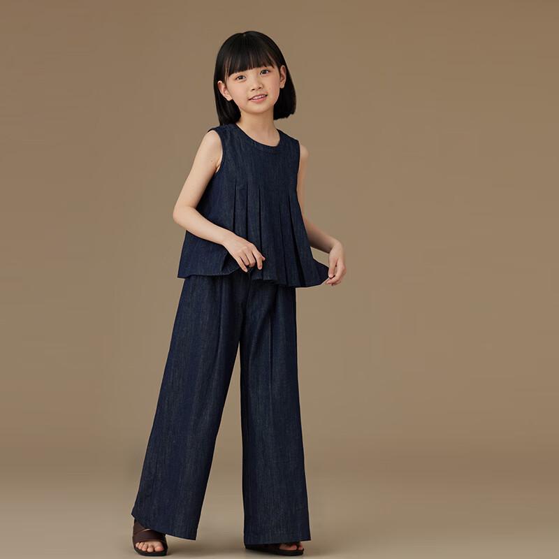 Hacikis Girls' Denim Vest and Wide-Leg Pants Set