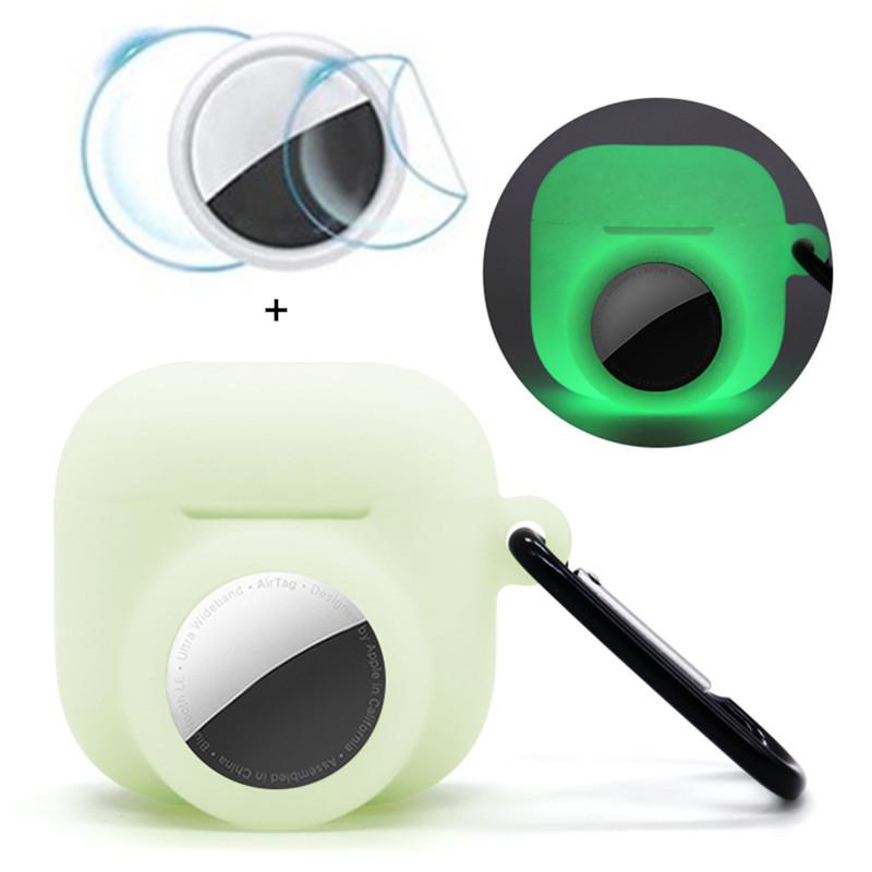 

Для Apple AirPods 4/AirTag Силіконовий чохол Чохол для навушників-трекера з карабіном, з набором плівок для передньої та задньої частини Luminous Green