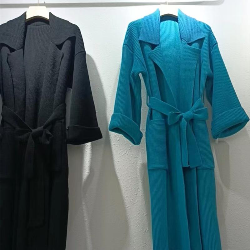 

Весенне-осенняя трикотажная куртка-свитер на шнуровке, утолщенная, с высоким чувством стиля, свободный и ленивый вязаный кардиган средней длины, тонкое пальто для верхней одежды One Size чёрный