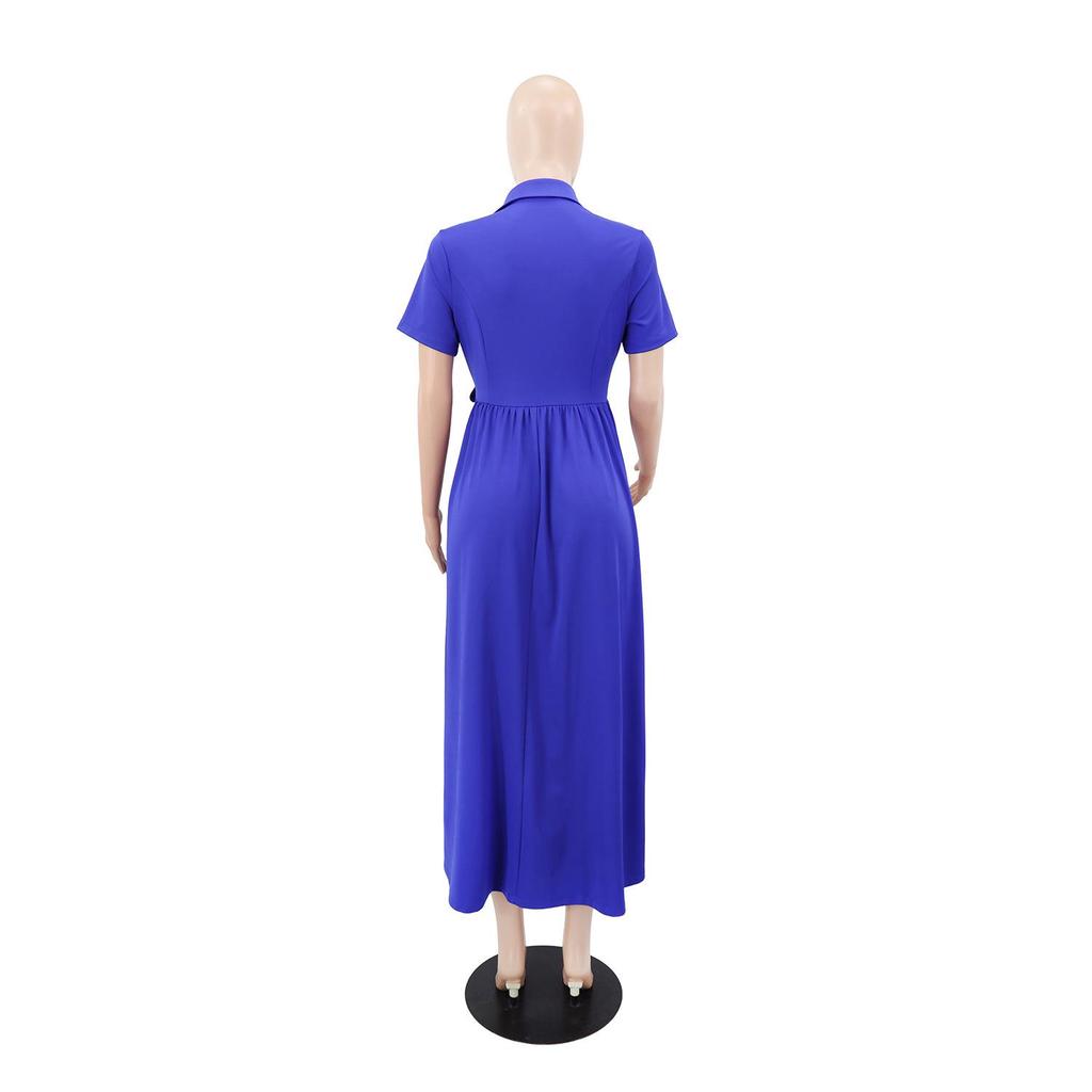 Women's Casual Elegant Slim A-line Dress - Short-Sleeved, Lapel Design