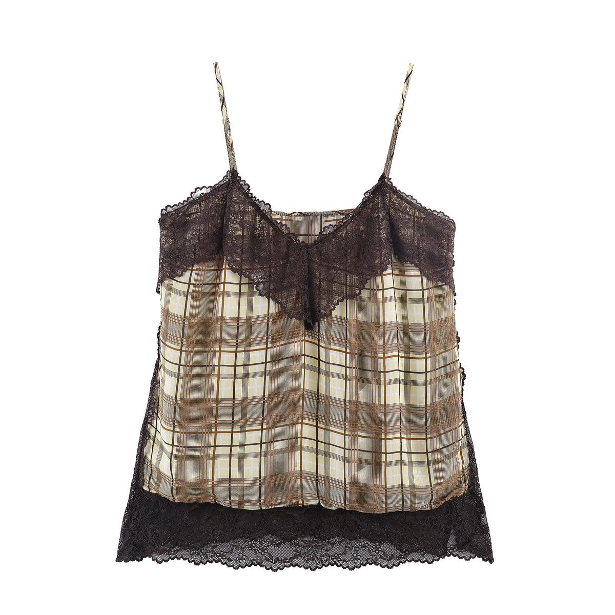 2026 Spring European & American Style Women s Plaid Lingerie-Style Top 911 XS
