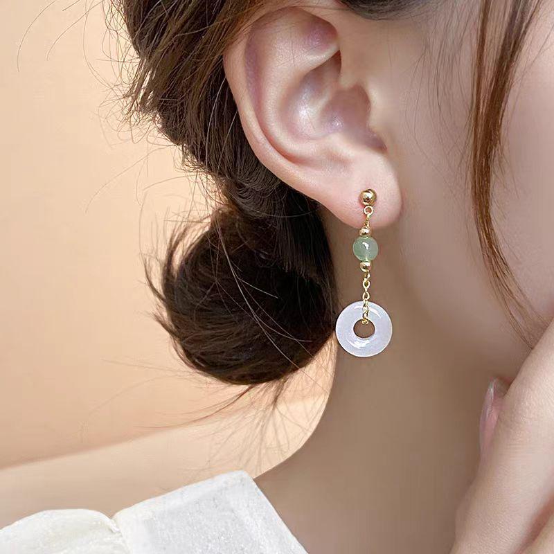 Elegant Faux Jade Tassel Earrings: High-End Ancient Style with a Fresh, Simple Chinese Design for Women