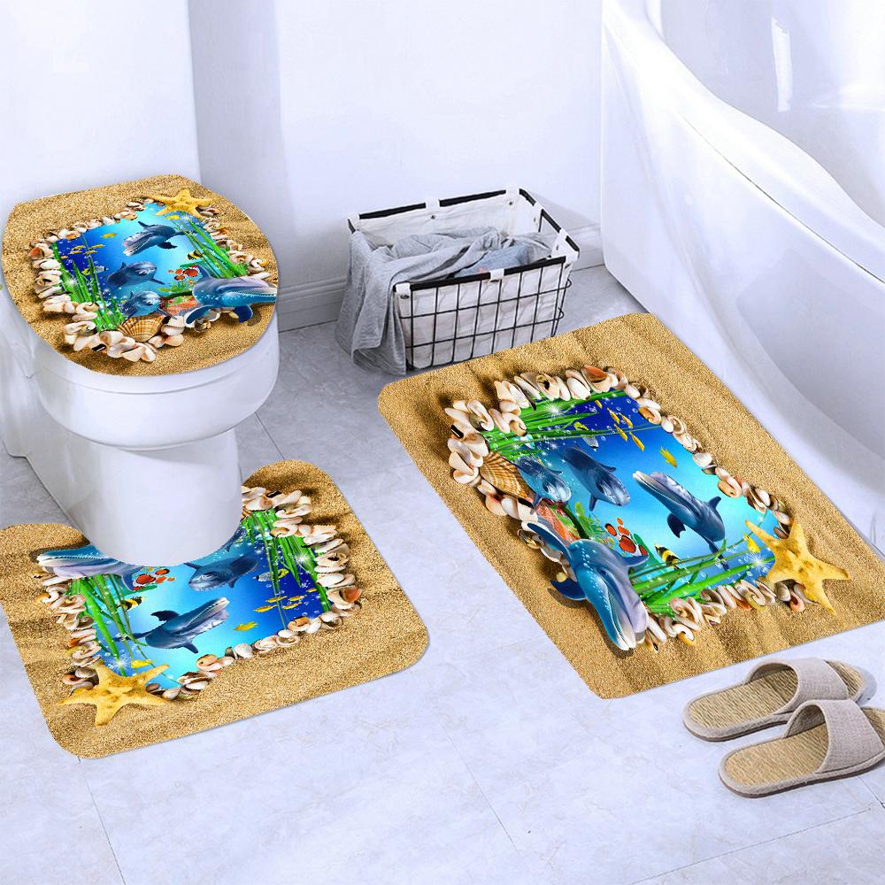 Dream Starry Sky Ocean Jellyfish Bathroom Waterproof Shower Curtain Set with 12 Hooks Bath Non-Slip Mat Rugs Toilet Seat Cover