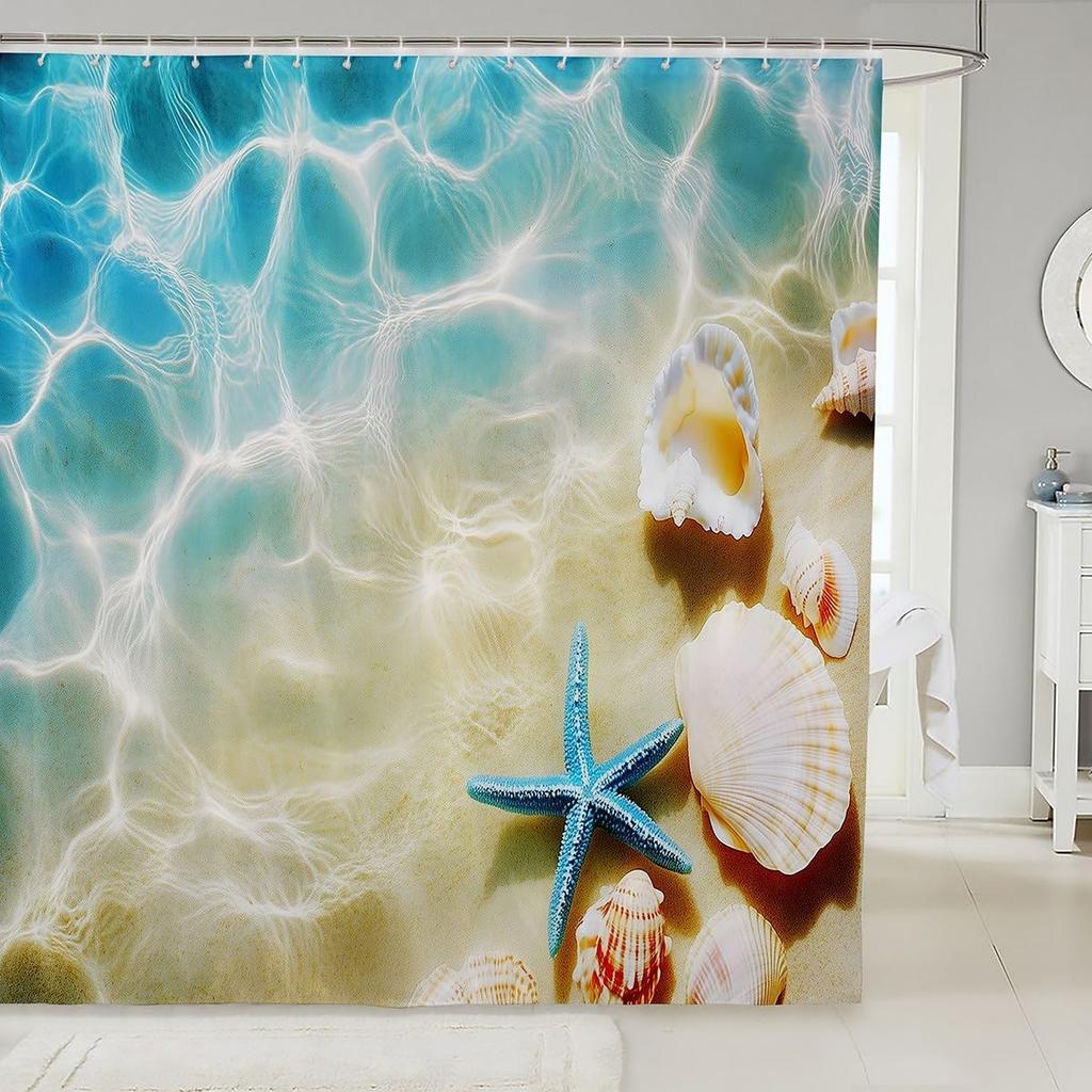 Shark Shower Curtain, 3D Shark Bath Curtain, Sea Animals Bathtub Shower Curtain Ocean Sea Wave Shower Stall Curtain Blue White
