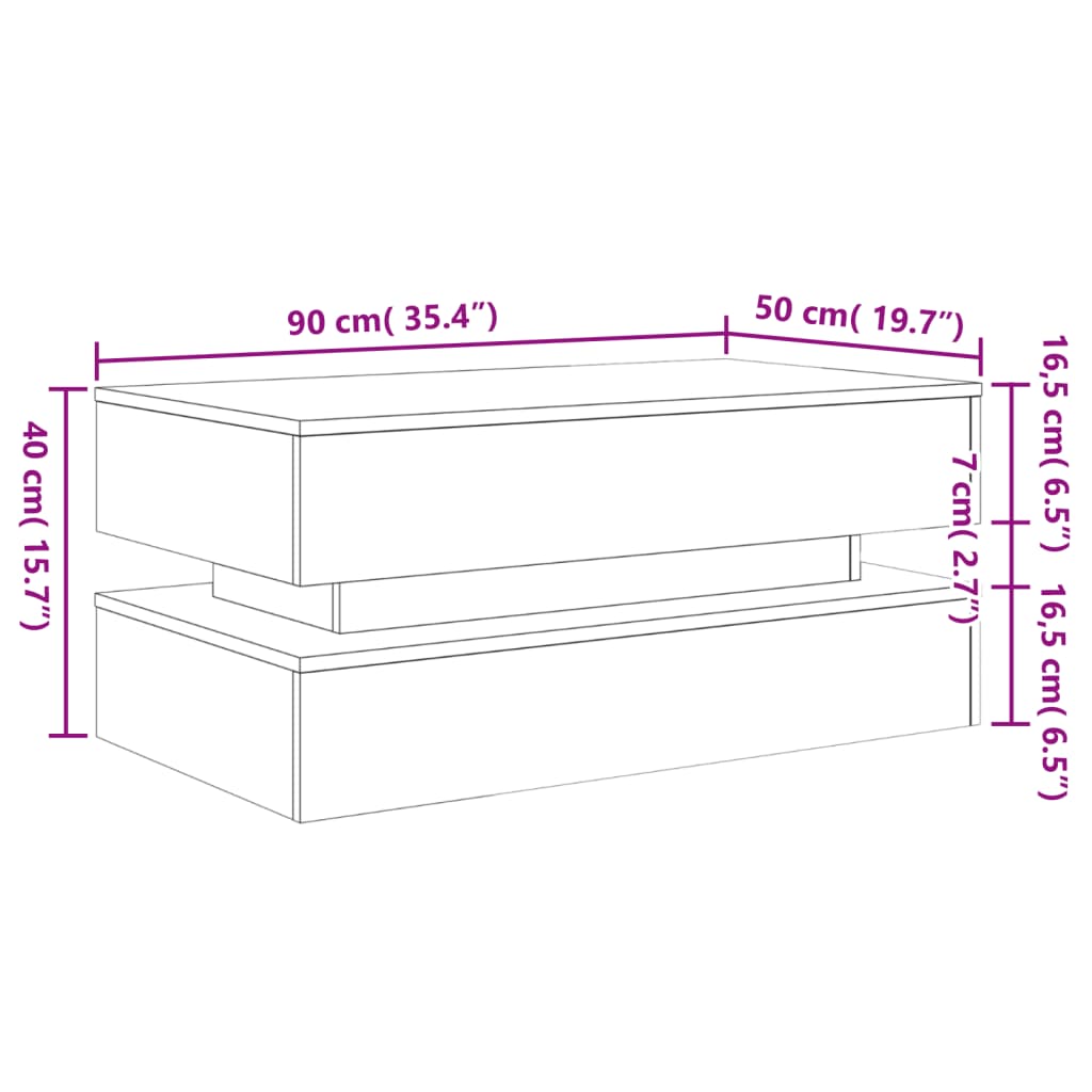 LED Coffee Table with Rustic Wood Finish 90 X 50 X 40 Cm