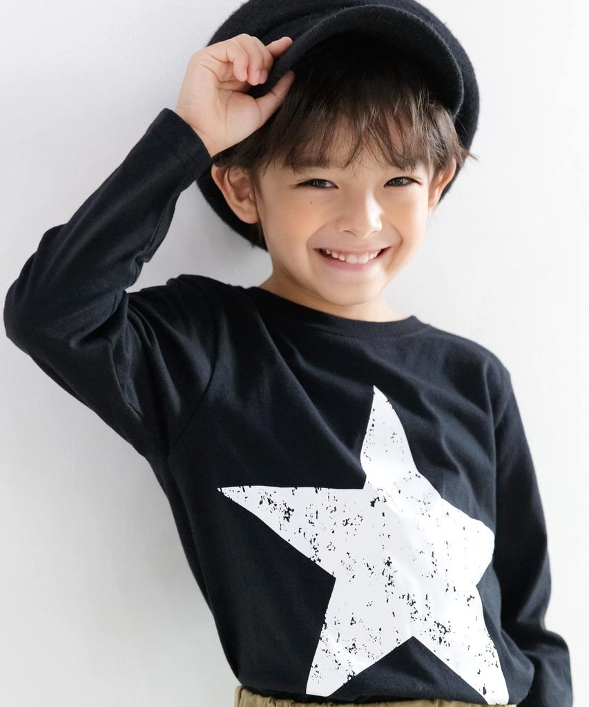 Bee Print Size x Black T-Shirt, Girls, Boys, Kids, Spring, Autumn, Winter, taa05043, 140cm, 07.BIGSTAR