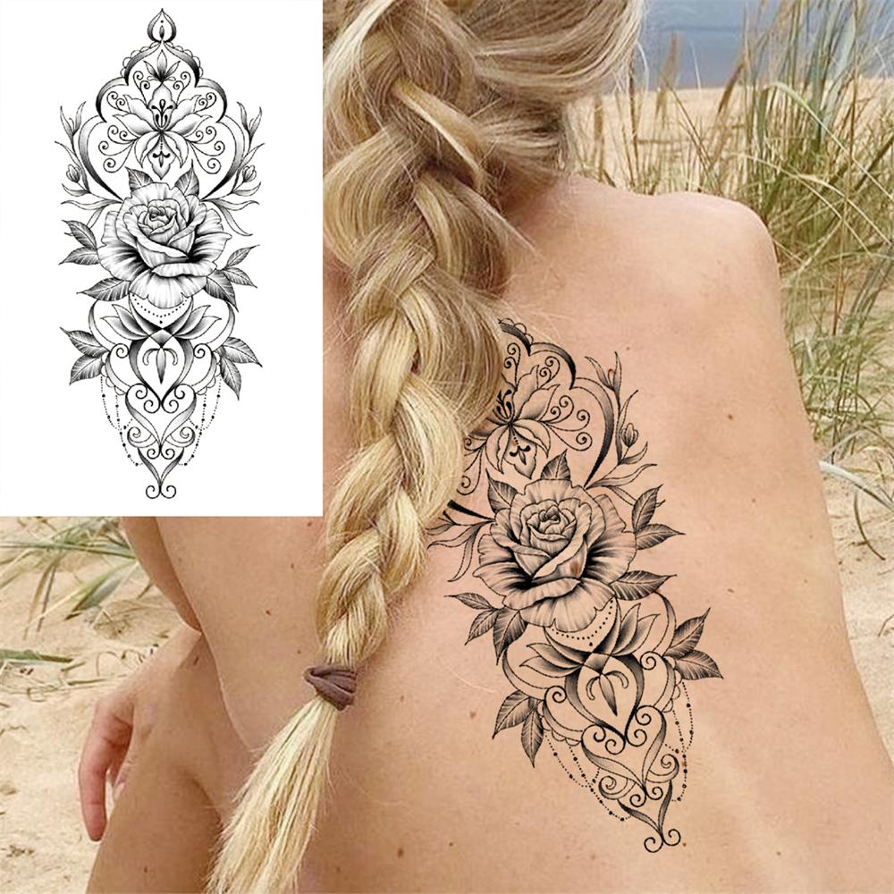 Realistische Nep Pioenroos Tijdelijke Tatoeages Voor Vrouwen Meisje Zwarte Roos Olifant Bloemen Tatoeage Sticker Tijger Anemoon Tatoeages Halfmouw