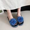Fashion slippers women's 2025 summer new one-word thick-soled wedge heel flower outer wear holiday wind seaside beach shoes women