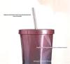 Gradient Double-Layer Insulated Straw Water Cup with Large Capacity