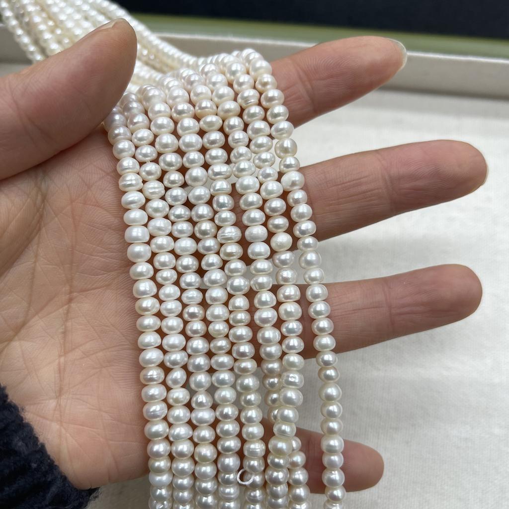 1String, White Natural Freshwater Pearls, Handmade Flat Pearl Beads for Jewelry Making DIY Crafts (Beads 5-5.5mm, Length 36cm)