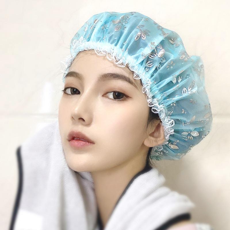 Waterproof Shower Cap For Women Thicken Elastic Bath Hat Oil Proof Kitchen Hair Salon Sanitary Hat Cute Bathroom Accessories Shower Supplies