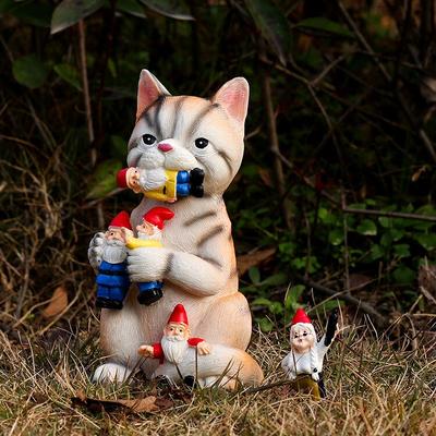 Dinozor Yeme Gnome Bahçe Reçine Süs Kötü Kedi Bahçe Cüceler Reçine El Sanatları Heykeli Dekorasyon bahçe heykelleri