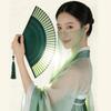Blue Qipao Hanfu Dance Folding Fan – Green Summer Chinese Fan, Small and Blank