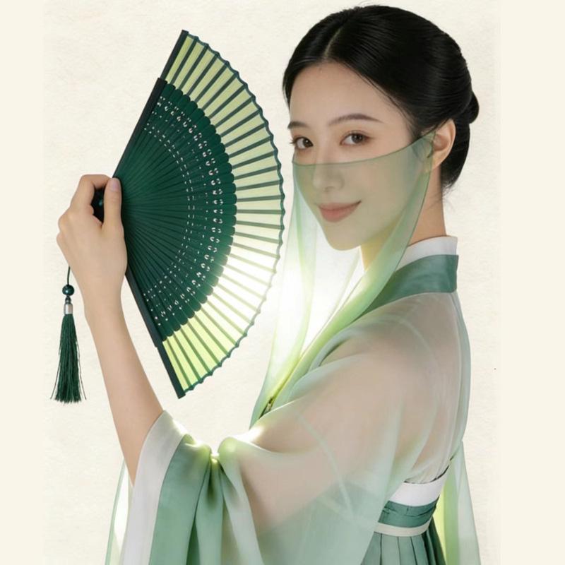 Blue Qipao Hanfu Dance Folding Fan – Green Summer Chinese Fan, Small and Blank