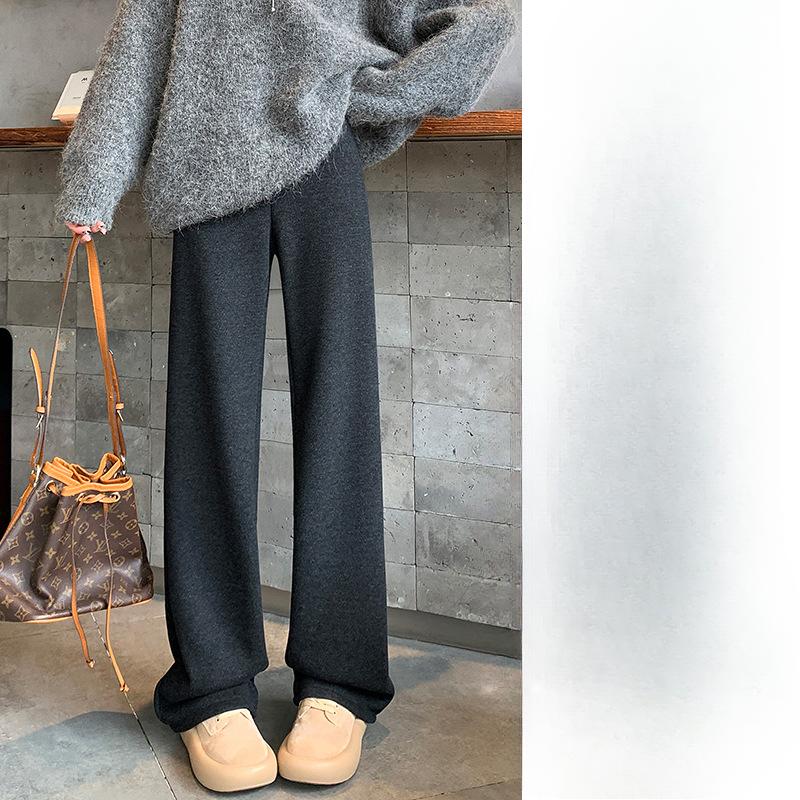 Version Weitbeinige Hosen für Damen Im Herbst und Winter Neu Hohe Taille Drapierend Weich und Klebrig Lässig Fischgrät Plus Samt Gerade Hosen