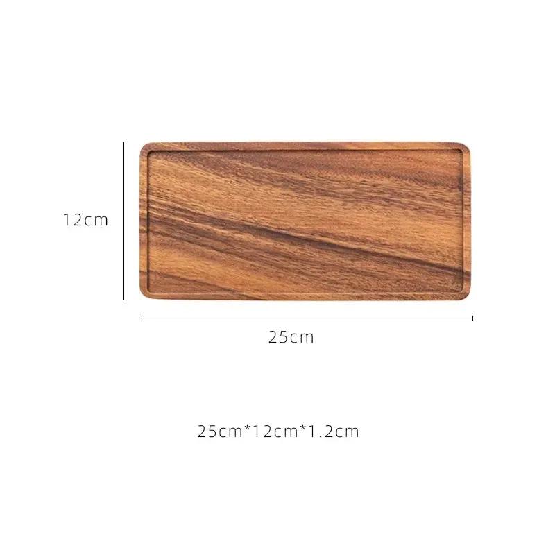 1Pcs Acacia Wood Serving Tray Square Rectangle Breakfast Sushi Snack Bread Dessert Cake Plate With Easy Carry Grooved Handle New