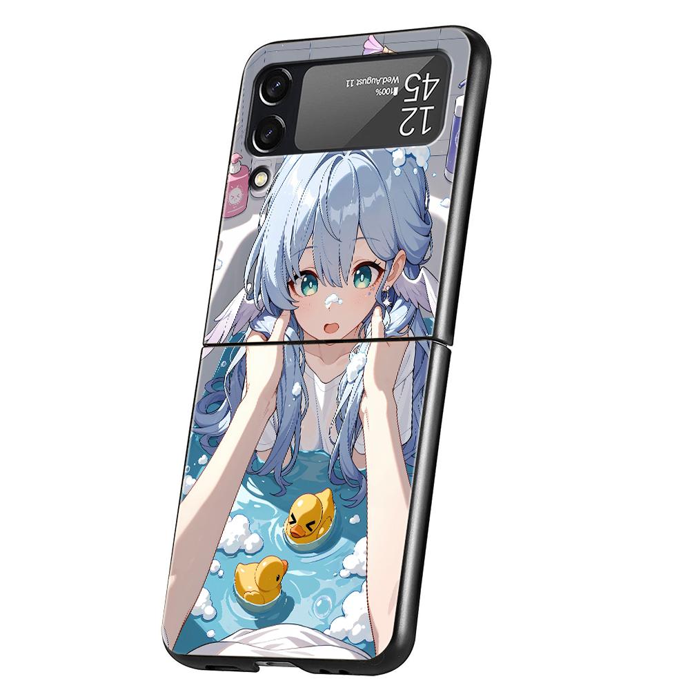 Genshin Impact Süße Furina Handyhülle Für Samsung Galaxy Z Flip 3 4 5 6 7 Harte Falt-PC Hülle Für Samsung Z Flip4 Flip5 Cover