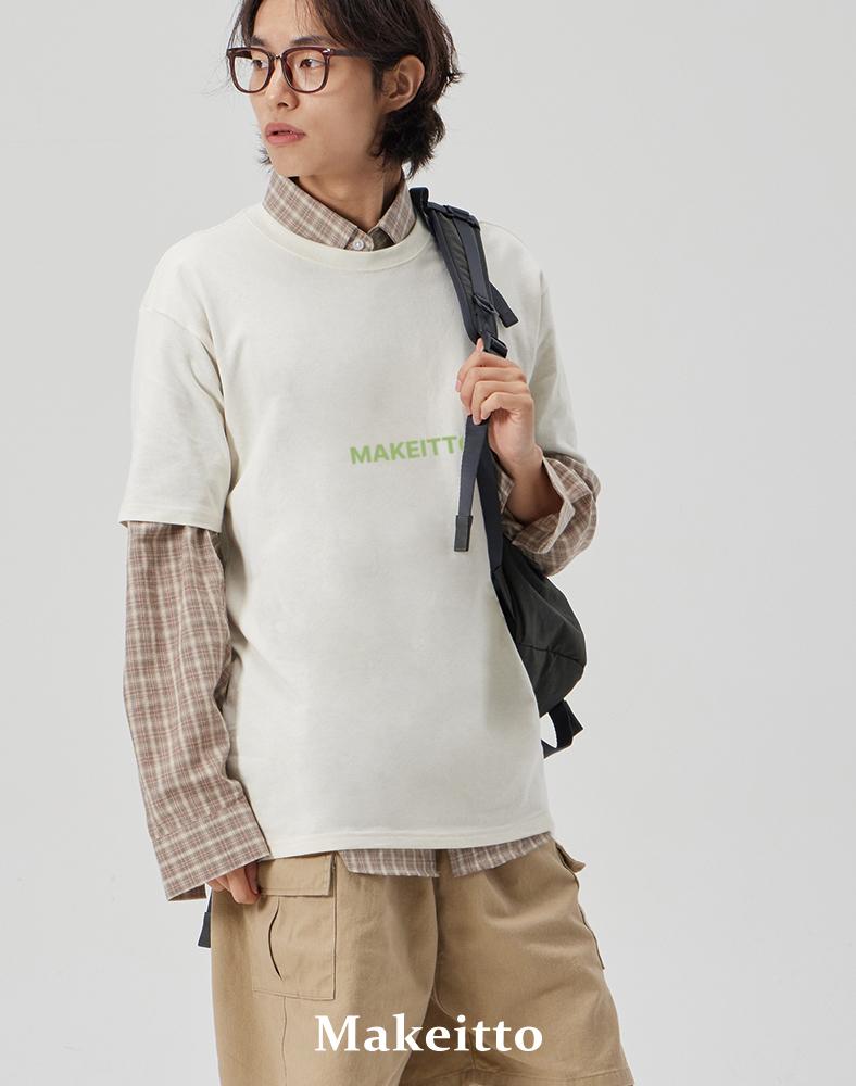 MAKEITTO [Square Logo] Crew Neck Tee_Cream
