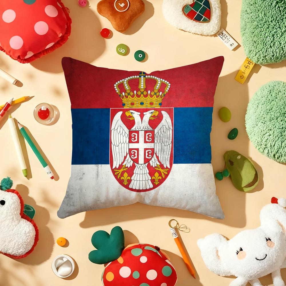 Serbia flag Cushion Cover Plush Fabric Soft DoubleSided Printed Sofa Warm Winter Home Gift Pillow Cover