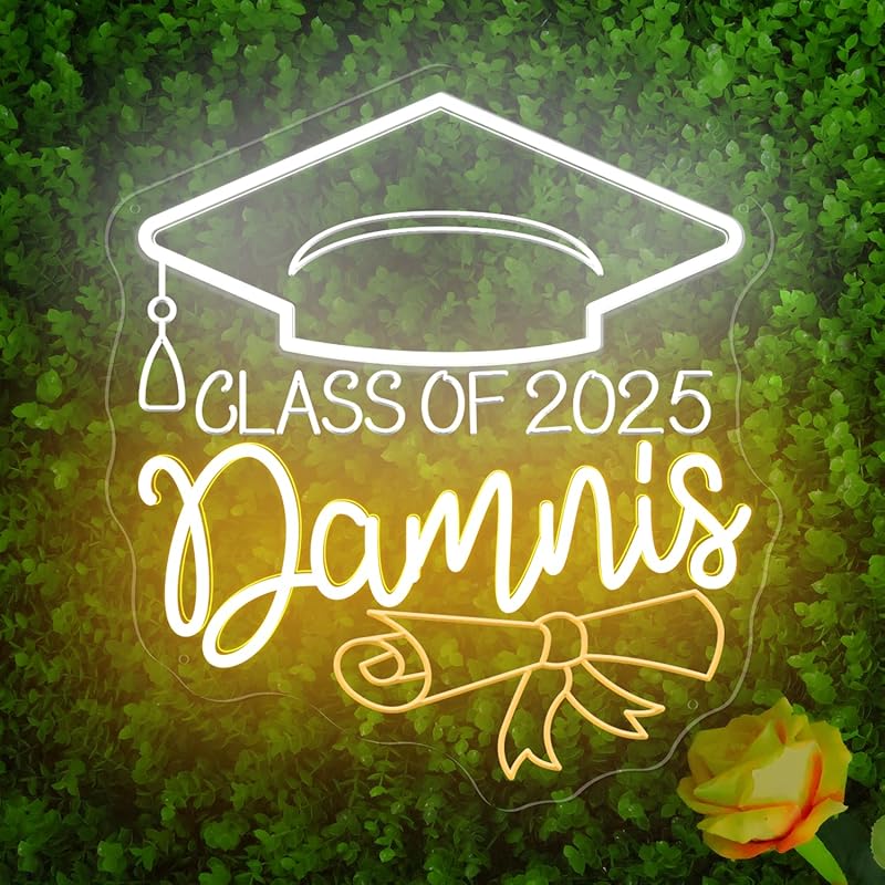 Custom Congrats Name Neon Signs for Class of 2025 Graduation, Personalized Congrats LED Neon Lights with Graduation Cap for Graduation Party Decor,