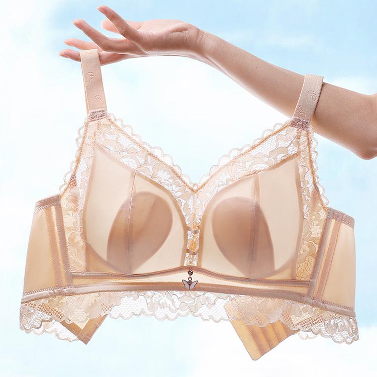 Summer Thin Bra Women's Full Cup Adjustment Type Gathered Bra Cinched Breast Anti Sagging Oversized Push Up Bra