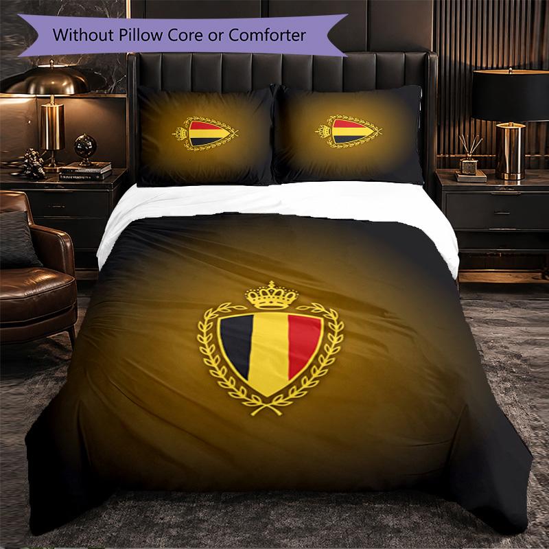 Belgium Football Pattern 3 Pieces Bedding Set Soft Microfiber Duvet Cover with Pillow Cases for Bedroom