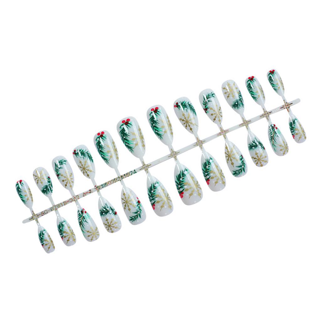 Christmas White Fake Nails with Pine Tree Print No Bad Smell Environmentally Friendly for Girlfriend Wife Women and Girl